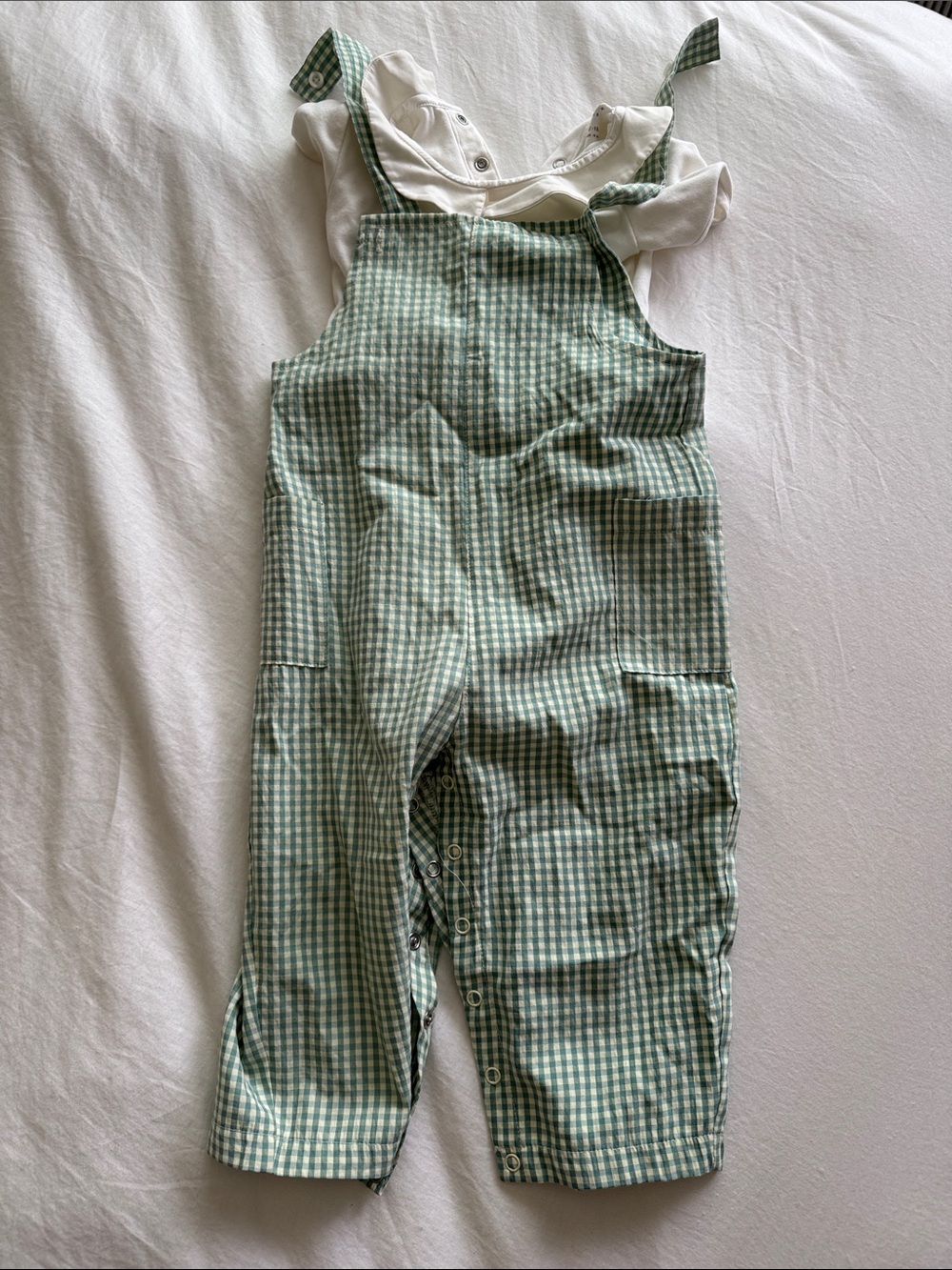Kids Gingham Overalls Set in Green - Matching Set